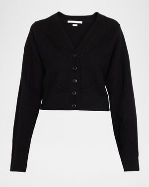 Jason Wu Sculptural Merino Wool Crop V-Neck Cardigan - Black