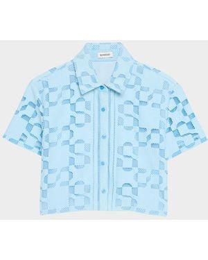 Jonathan Simkhai Makaia Logo Cropped Short-Sleeve Shirt - Blue