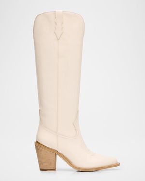 Partow Coco Patent Western Knee Boots - White