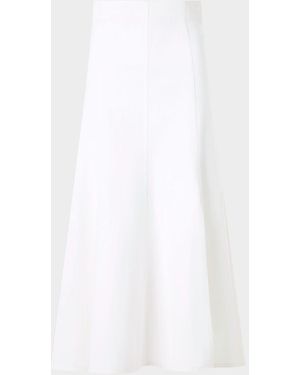Akris Punto High-Waist Front Pleat Stretch Denim Midi Skirt - White