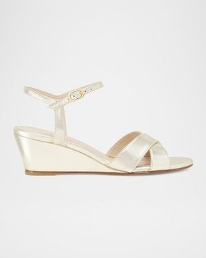 Stuart Weitzman Dayna Metallic Crisscross Wedge Sandals - White