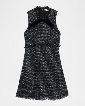 Shoshanna Alicia Bow-Front Shimmer Tweed Mini Dress - Black