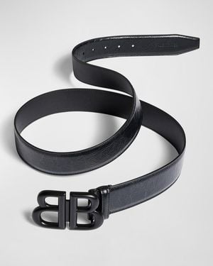 Balenciaga Monaco Bb Logo Calfskin Belt - Metallic