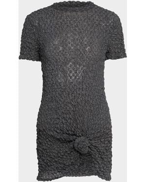 Silvia Tcherassi Knotted-Hem Short-Sleeve Popcorn T-Shirt - Black