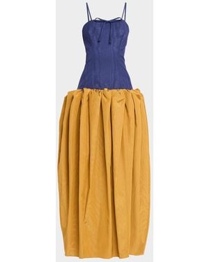 Rosie Assoulin Fifi Drop-Waist Spaghetti Strap Bubble Gown - Metallic