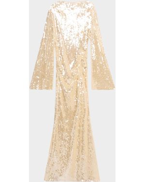 LAPOINTE Sequined Mesh Long-Sleeve Maxi Dress - White