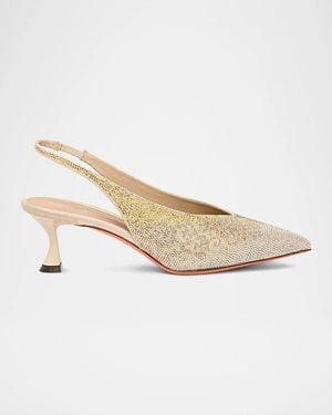 Santoni 55Mm Embellished Leather Slingback Pumps - White