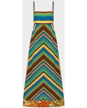 ALÉMAIS Charlie Chevron-Print Linen Midi Dress - Green