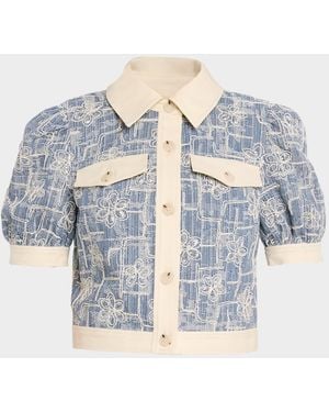 Ramy Brook Ardith Sequined Embroidered Button-Front Top - Blue