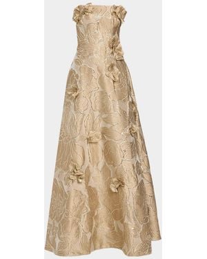 Rene Ruiz Strapless 3D Floral Gown - Natural