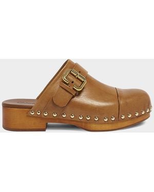 Chloé 40Mm Jeannette Leather Clogs - Brown