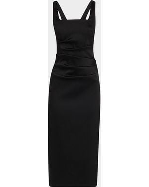 Aidan Mattox Square-Neck Stretch Mikado Midi Dress - Black