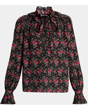 Chloé Floral Silk Top - Black