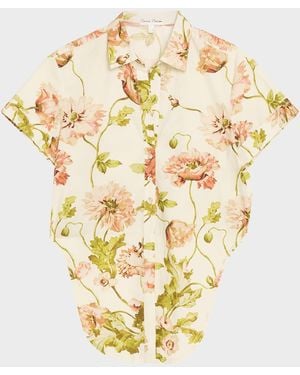 Cara Cara Asbury Tie-Front Cotton Button-Front Top - Metallic