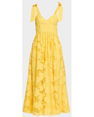 As It May Juliette Sweetheart Floral Lace Midi Dress - Yellow