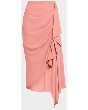 Michael Kors Draped Fluid Wool Midi Pencil Skirt - Pink
