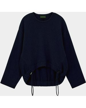 Emporio Armani Drawstring Virgin Wool-Cashmere Sweater - Blue