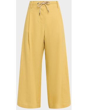Brunello Cucinelli Drawstring Wide-Leg Linen-Blend Pants - Yellow