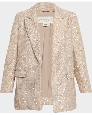 Sachin & Babi Teddi Open-Front Sequin Tweed Blazer - Natural