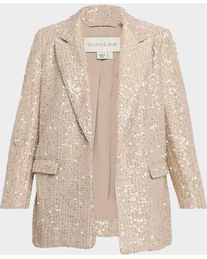 Sachin & Babi Teddi Open-Front Sequin Tweed Blazer - Natural
