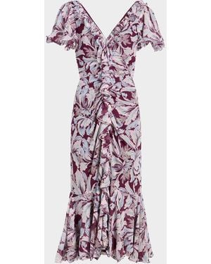 Cinq À Sept Clio Multi-Tulip Ruffled Midi Dress - Purple