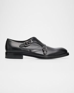 Ferragamo Apos;S Leather Double Monk-Strap Shoes - Black