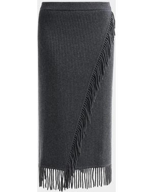 Jonathan Simkhai Casey Ribbed Fringe-Trim Midi Skirt - Gray
