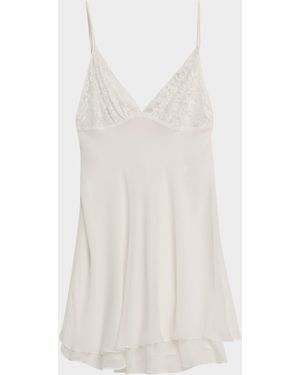 Christine Lingerie Floral Lace & Silk Chiffon Mini Slip Dress - White