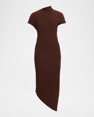 Cult Gaia Chrysta Asymmetric Mock-Neck Cotton Knit Midi Dress - Brown