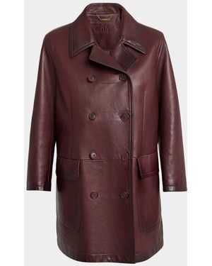 Chloé Leather Double-Breasted Top Coat - Red
