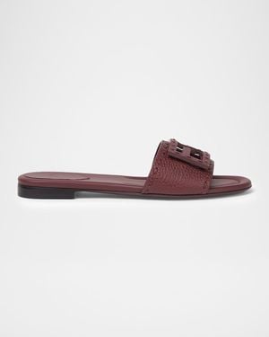 Fendi Baguette Ff Leather Buckle Flat Slide Sandals - Purple