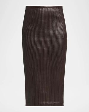 Tom Ford Fluted Leather Midi Skirt - Brown
