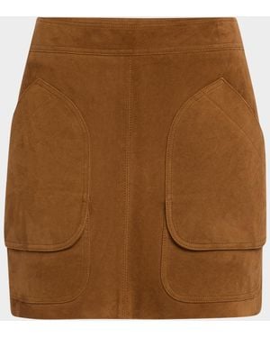 Veronica Beard Norwood Suede Patch Pocket Mini Skirt - Brown