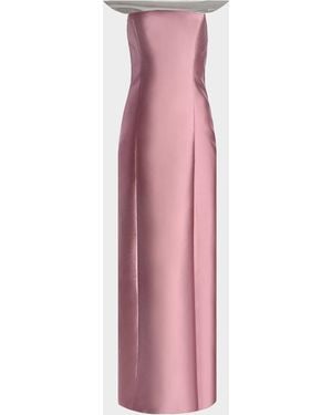 Kate Barton Sculpted Faux Leather-Embellished Column Gown - Pink