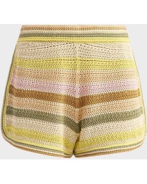 Zimmermann Indra Striped Crochet Cotton Shorts - Yellow