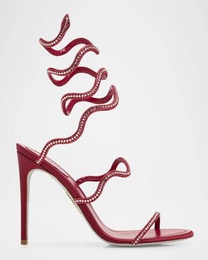 Rene Caovilla 105Mm Embellished Satin Snake-Wrap Sandals - Pink