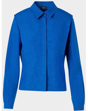 Akris Ruched Linen Button-Down Blouse - Blue