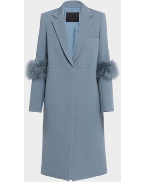 LAPOINTE Single-Breasted Wool Coat With Faux Fur Trim - Blue