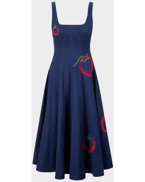 STAUD Wells Poplin Midi Dress - Blue