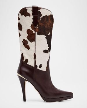 Partow Izzie Spotted Pony Hair And Leather Stiletto Cowgirl Boots - Brown