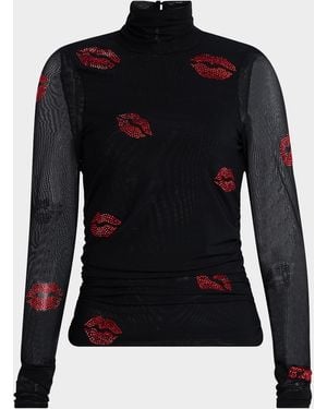 Cinq À Sept Kissing Booth Mesh Turtleneck Top - Black