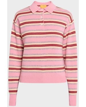 Guest In Residence Collegiate Stripe Cashmere Polo - Pink