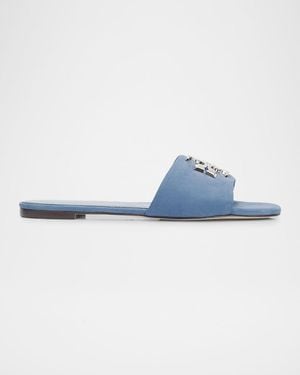 Tory Burch Eleanor Logo Suede Flat Sandals - Blue