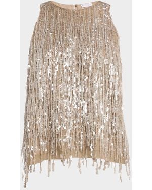Brunello Cucinelli Paillette Waterfall Silk Tank Top - Natural