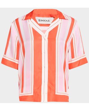 Jonathan Simkhai Koda Striped Button-Front Shirt - Red