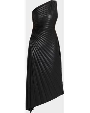 ONE33 SOCIAL Asymmetric Pleated Faux Leather Midi Dress - Black