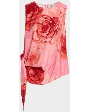 MILLY Serena Draped Floral-Print Top - Red