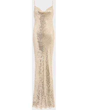 Jenny Packham Ariel Sleeveless Cowl-Neck Sequined Gown - White