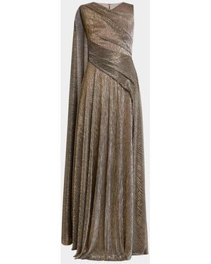 Talbot Runhof Shimmering Draped Sleeveless Evening Dress - Natural