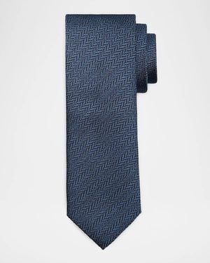Canali Apos;S Jacquard Abstract Silk Tie - Blue